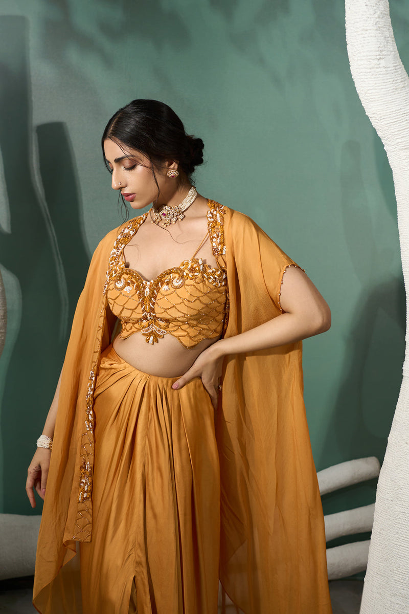 Marigold Yellow Cutwork Cape Set