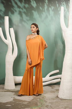 Marigold Yellow Flowy Draped Tunic Set