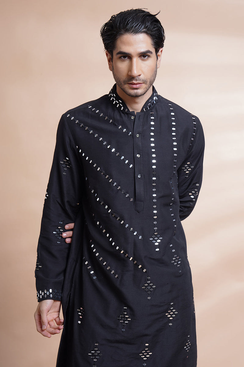 Black Embroidered Kurta Set