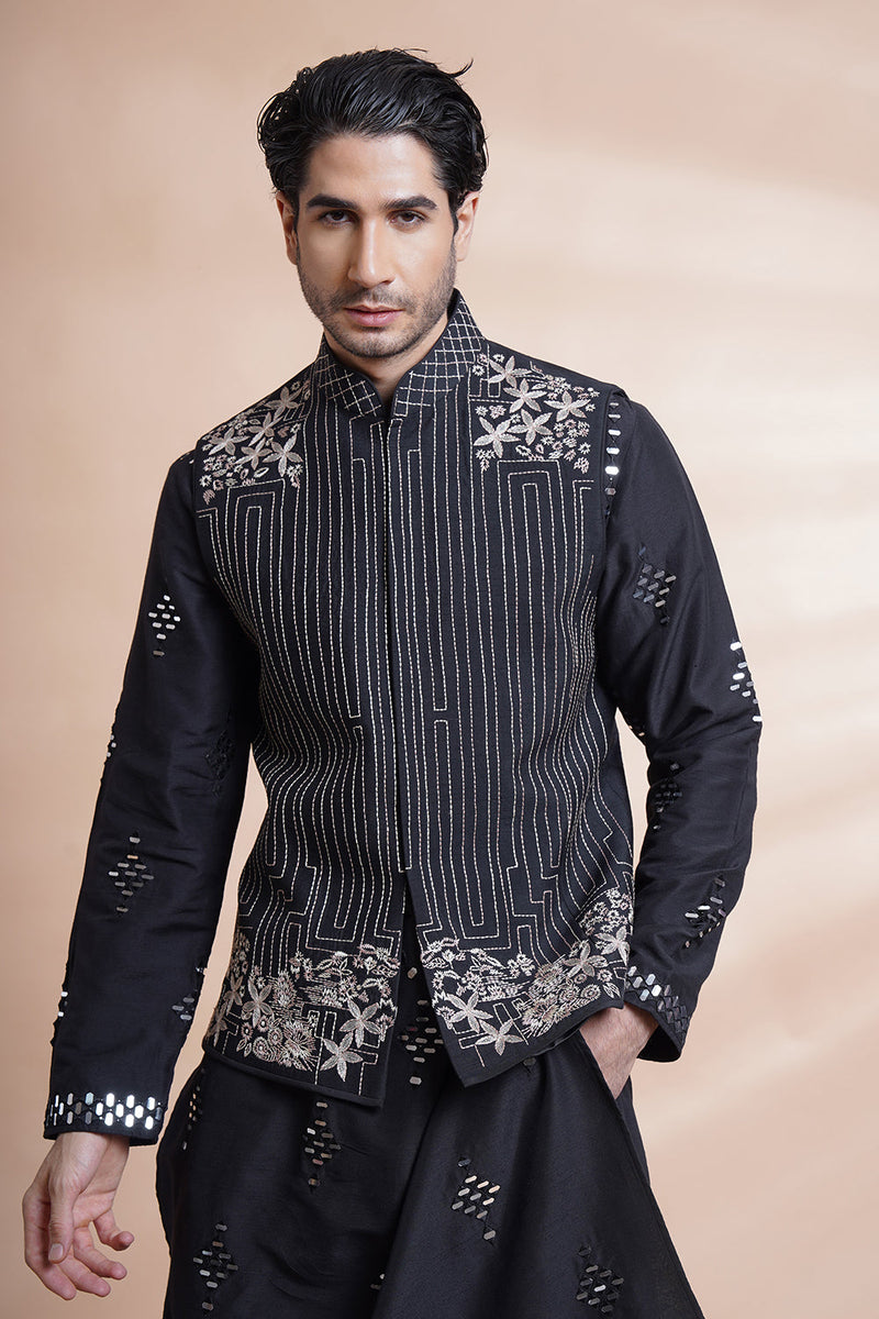 Black Embroidered Bundi