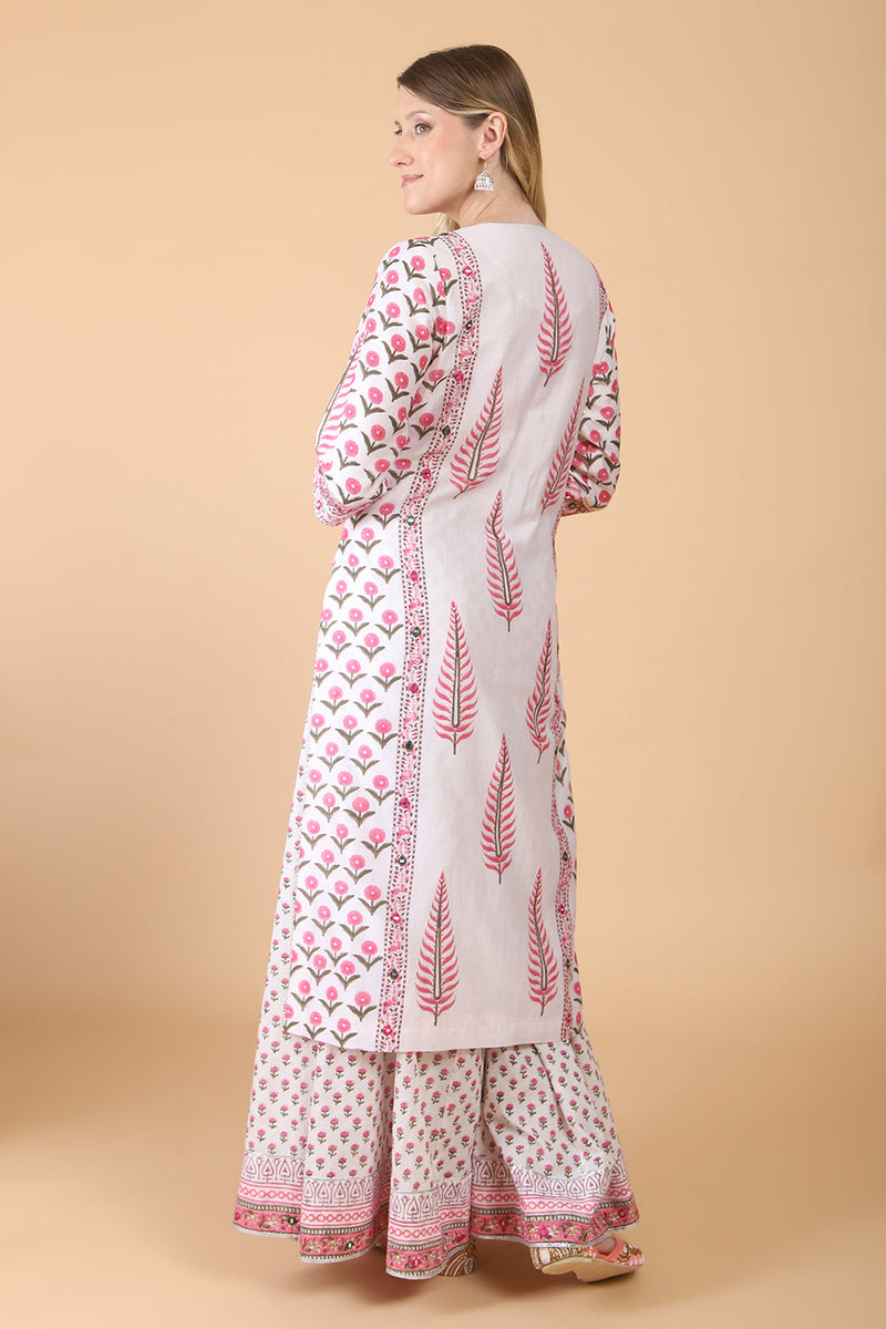 Light peach block print with embroidered kurta suit set