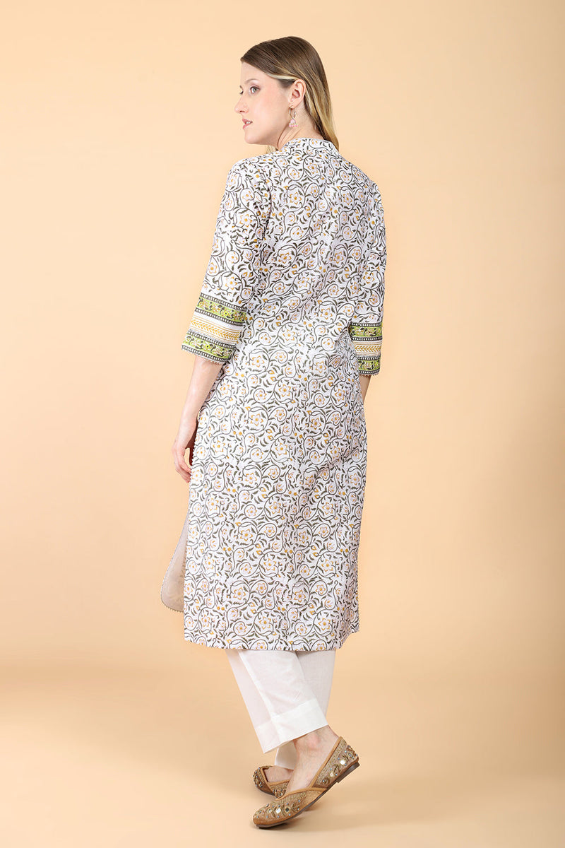 White block print with embroidered kurta suit set