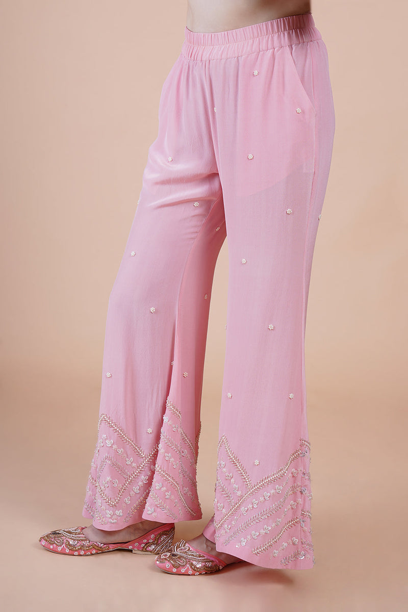 Pink Net Embroidered Kurta Kurta Sets