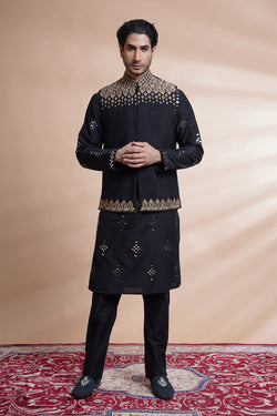 Black Embroidered Bundi