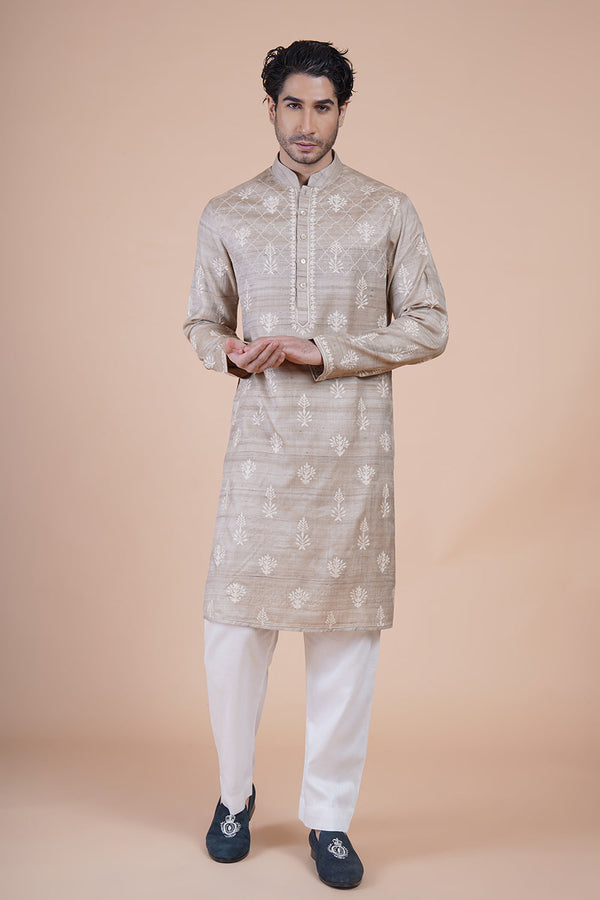 Beige Embroidered Kurta Set