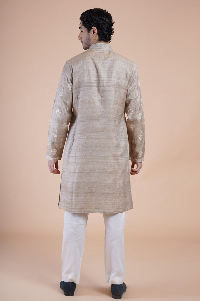 Beige Embroidered Kurta Set