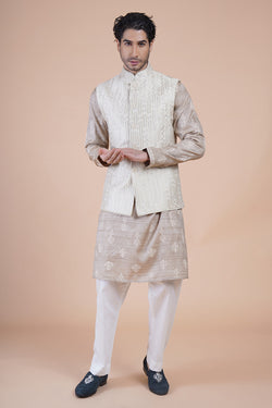 White Embroidered Bundi Kurta Set