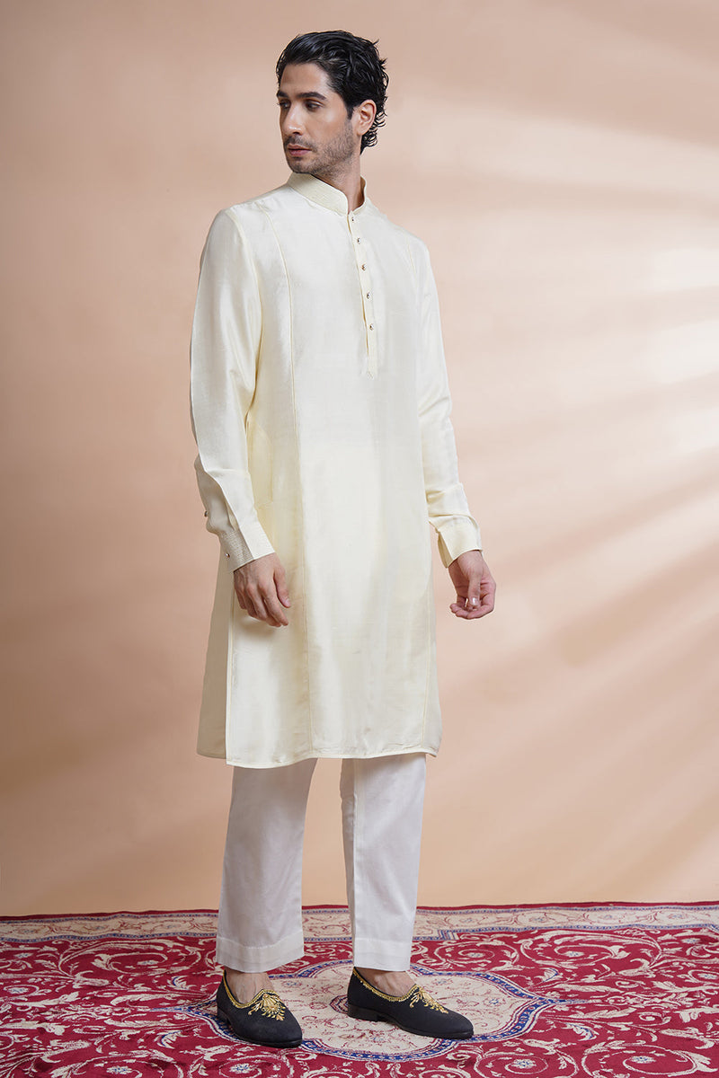 Off White Embroidered Bundi Set