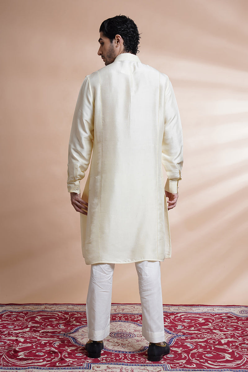 Off White Embroidered Bundi Set