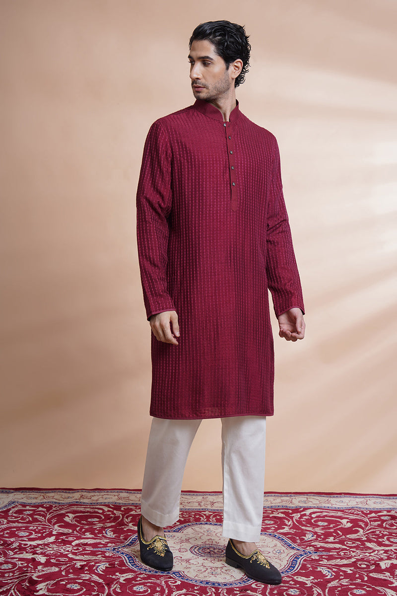 Maroon Embroidered Bundi Set