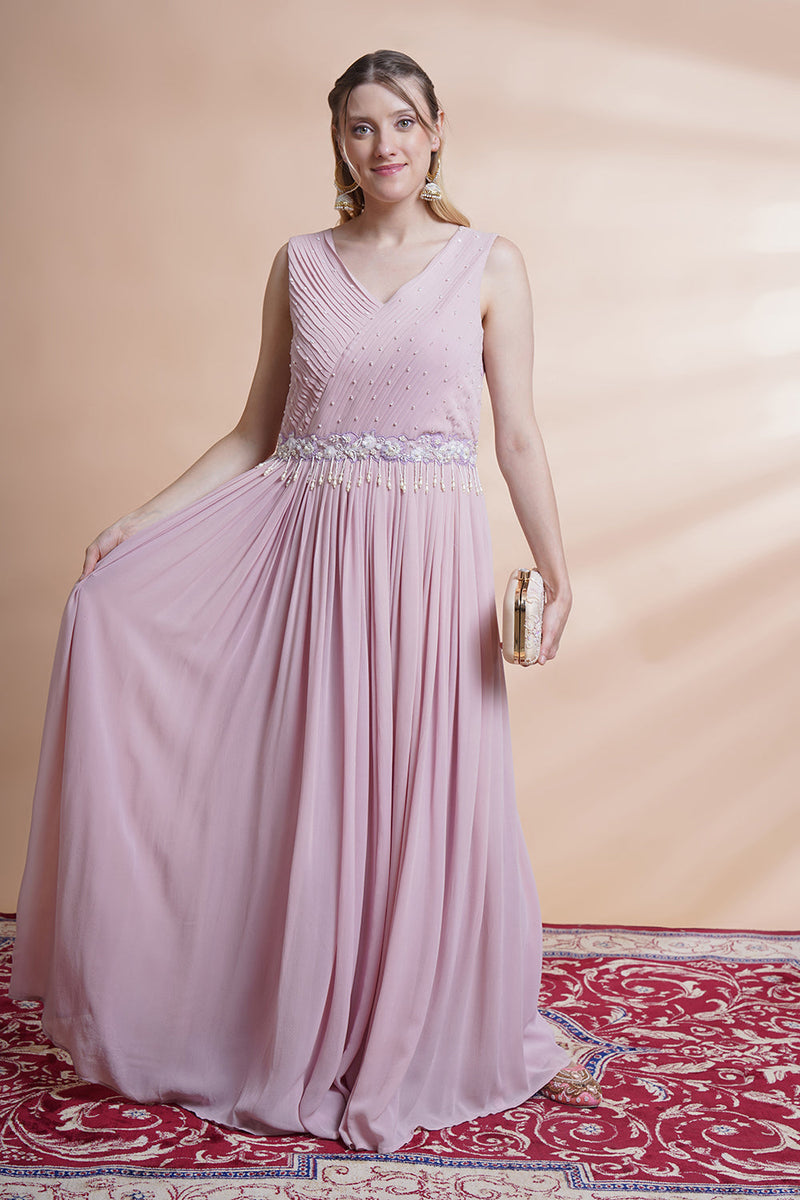 Mauve Georgette Flare  Gowns Set