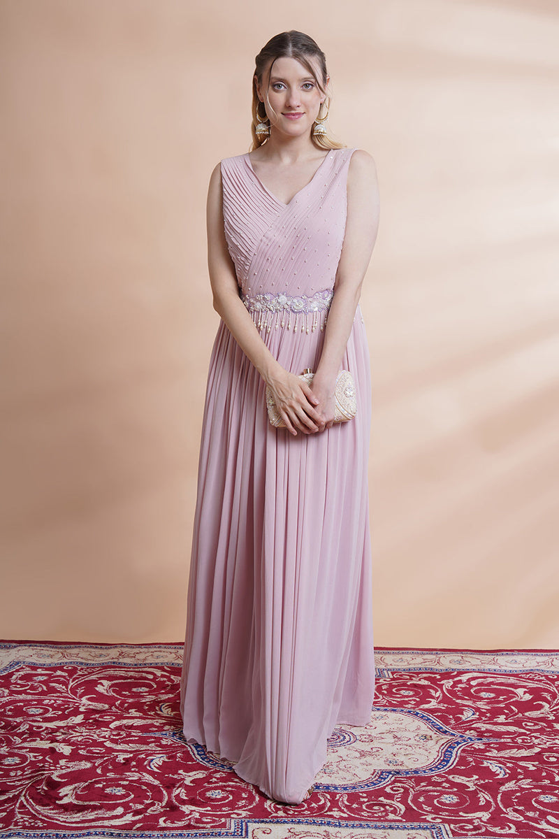 Mauve Georgette Flare  Gowns Set