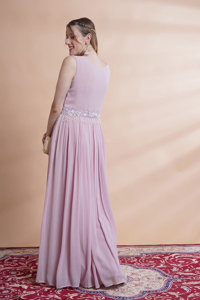 Mauve Georgette Flare  Gowns Set