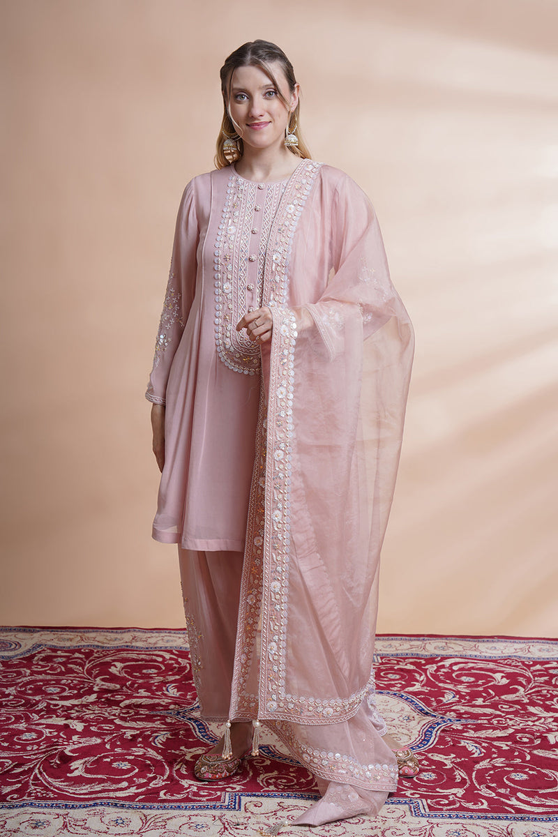 Mauve Georgette Stylised Kurta Set