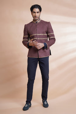 Maroon Embroidered Bandhgala