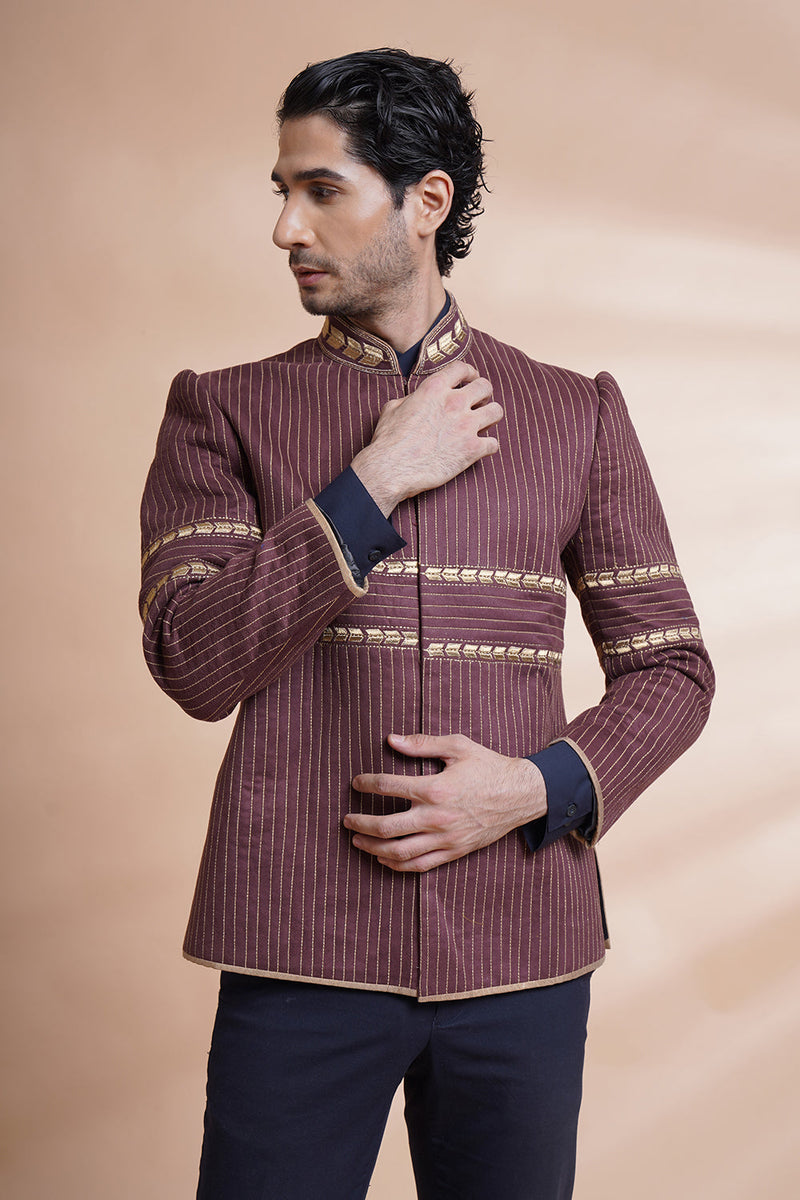 Maroon Embroidered Bandhgala