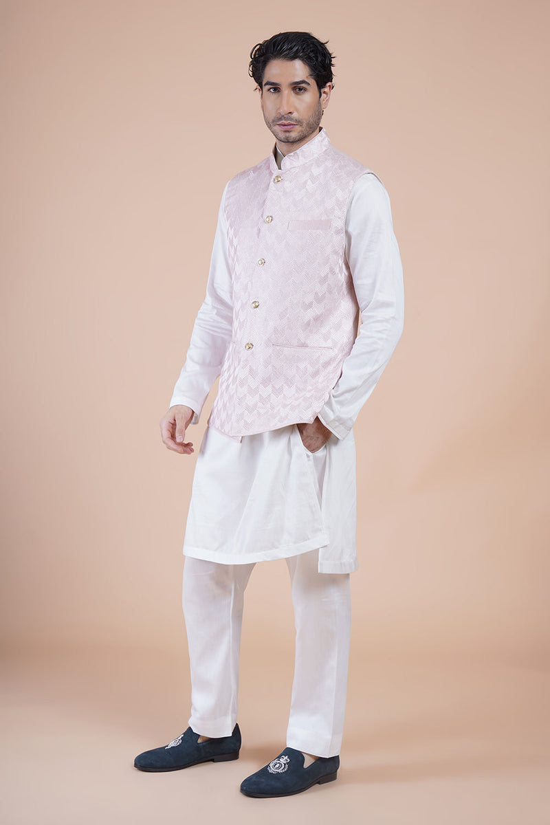 Pink Embroidered Bundi Kurta Set