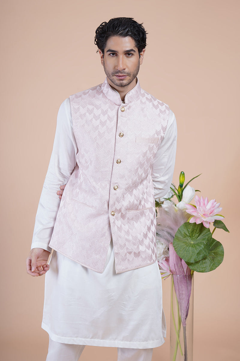 Pink Embroidered Bundi Kurta Set