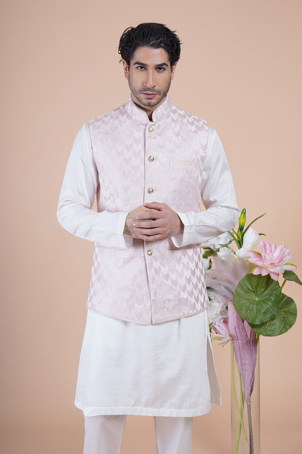 Pink Embroidered Bundi Kurta Set