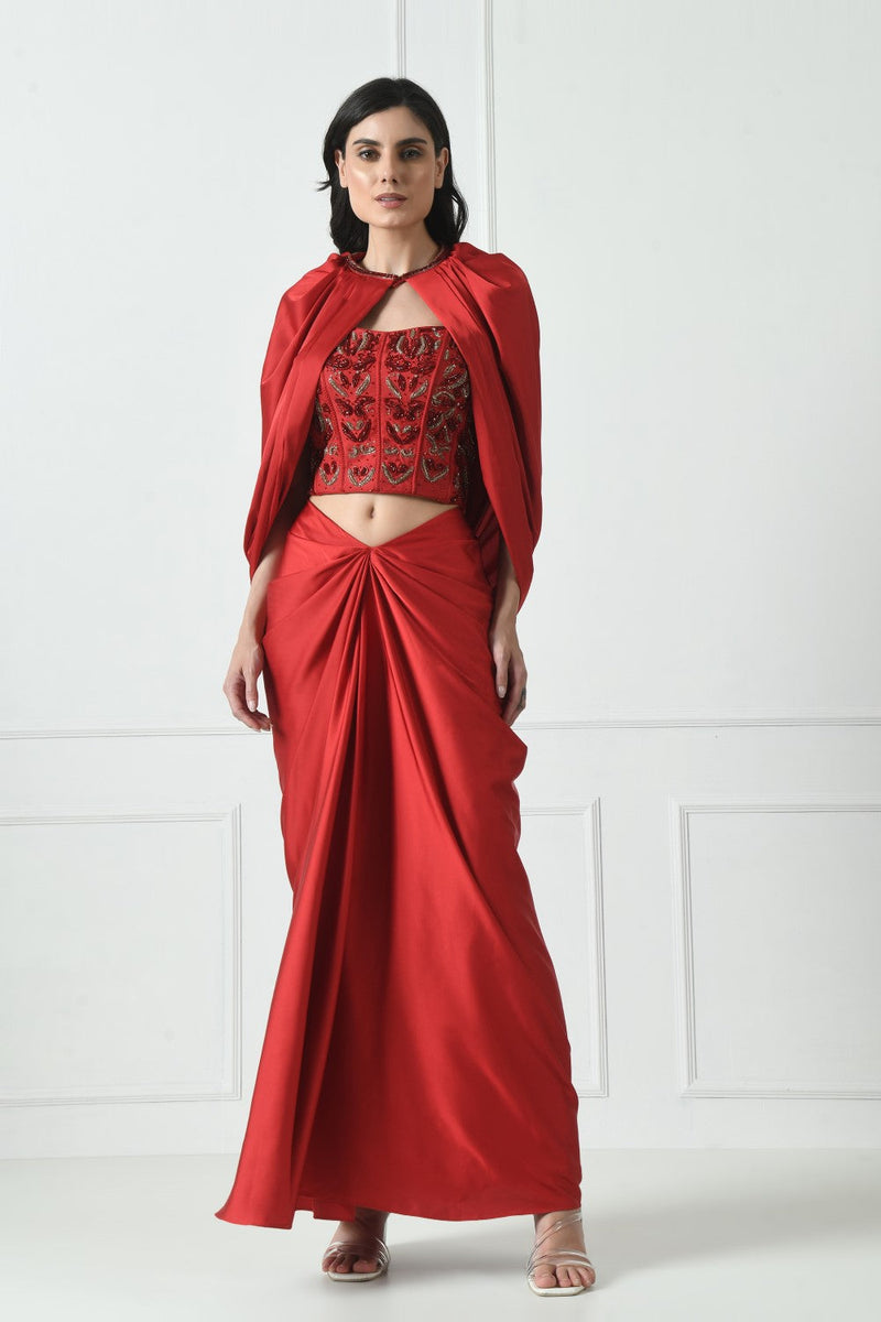 Red Indo Western Skirt Dress