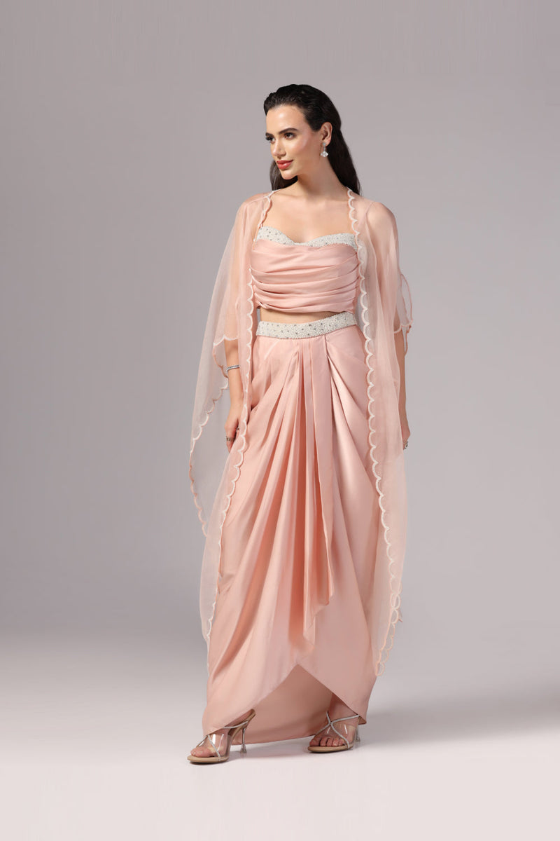 Peach Indo Western Skirt Dress