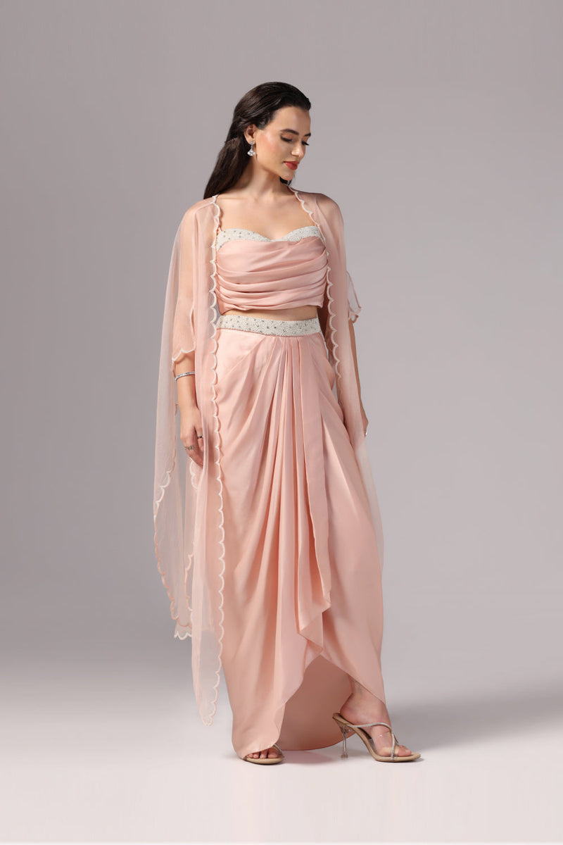 Peach Indo Western Skirt Dress