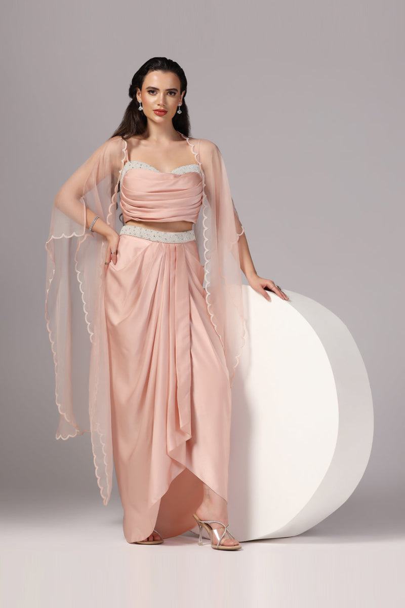 Peach Indo Western Skirt Dress