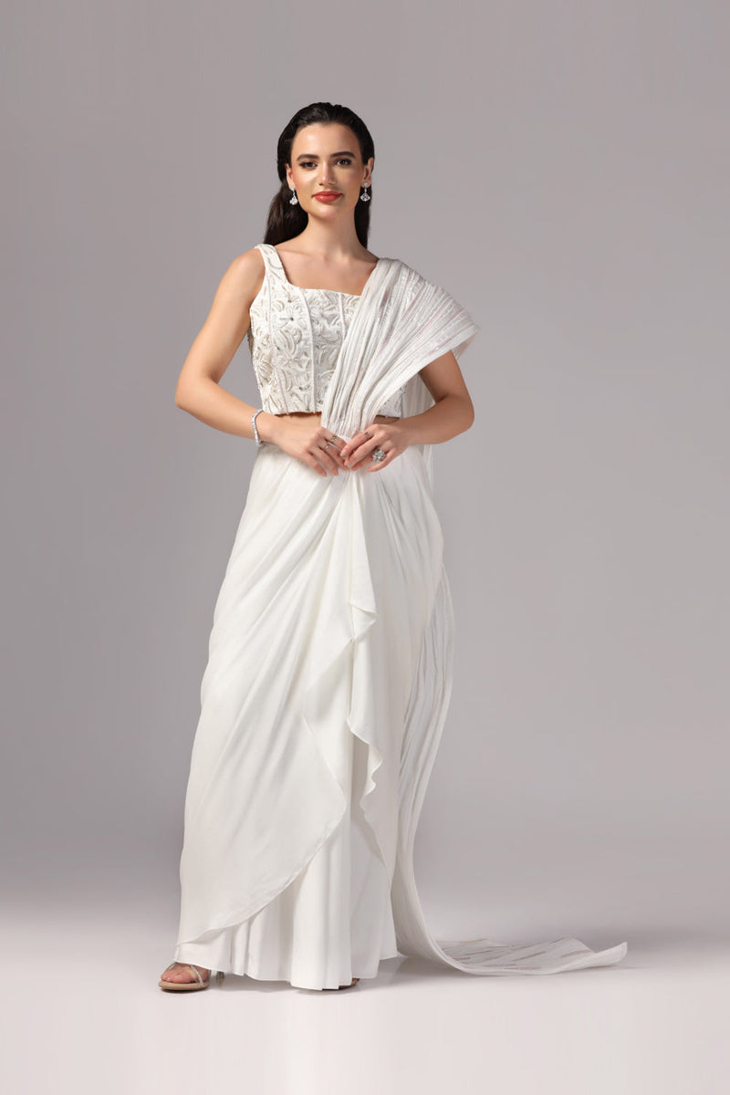 White Indo Western Saree