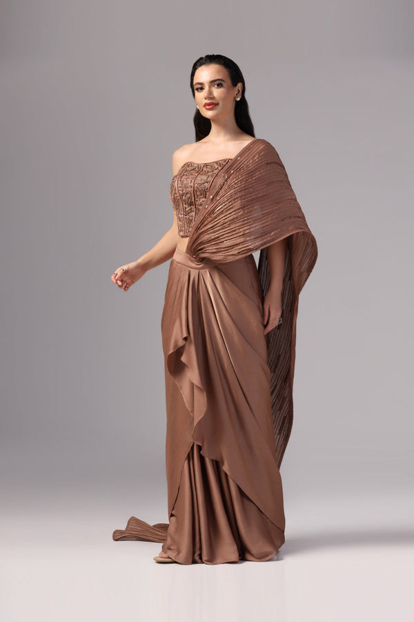 Brown Indo Western Saree