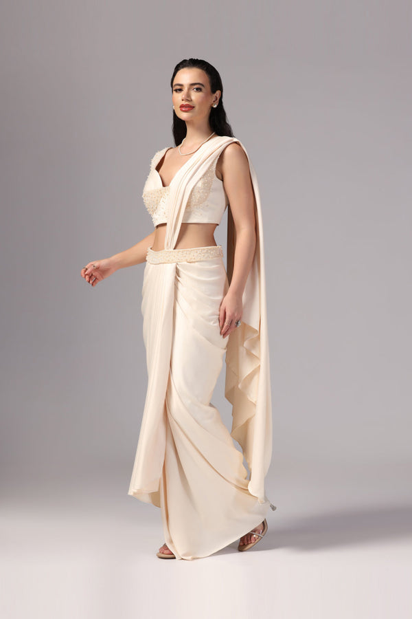 Ivory Indo Western Saree