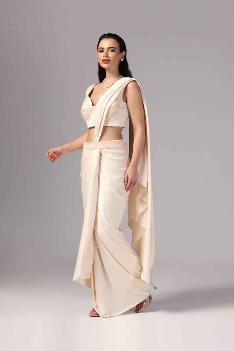 Ivory Indo Western Saree