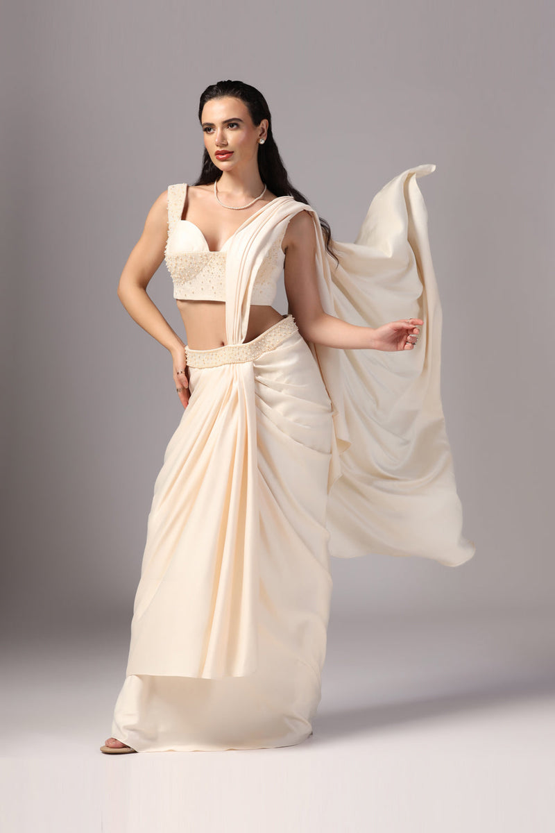 Ivory Indo Western Saree