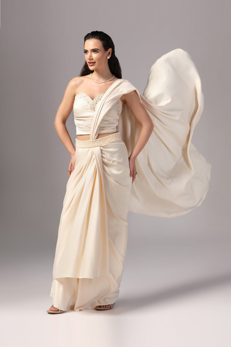 Ivory Indo Western Saree