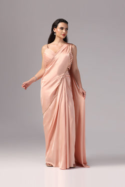 Peach Indo Western Saree