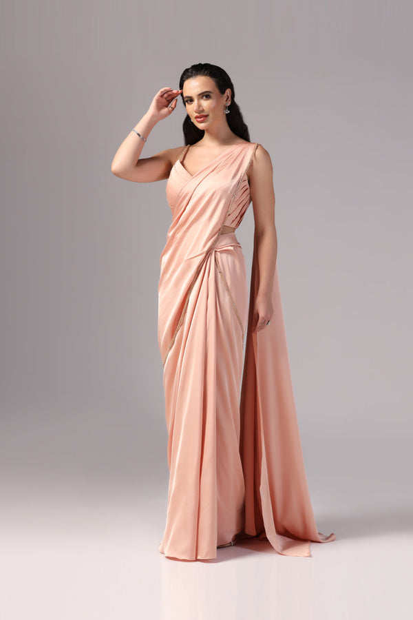 Peach Indo Western Saree