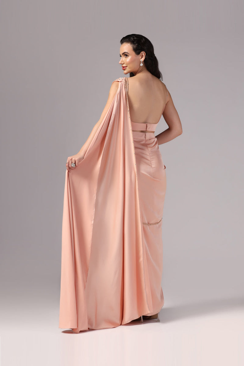 Peach Indo Western Saree