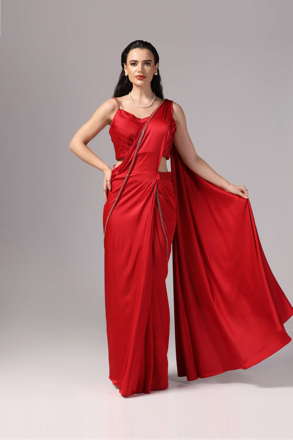 Red Indo Western Saree