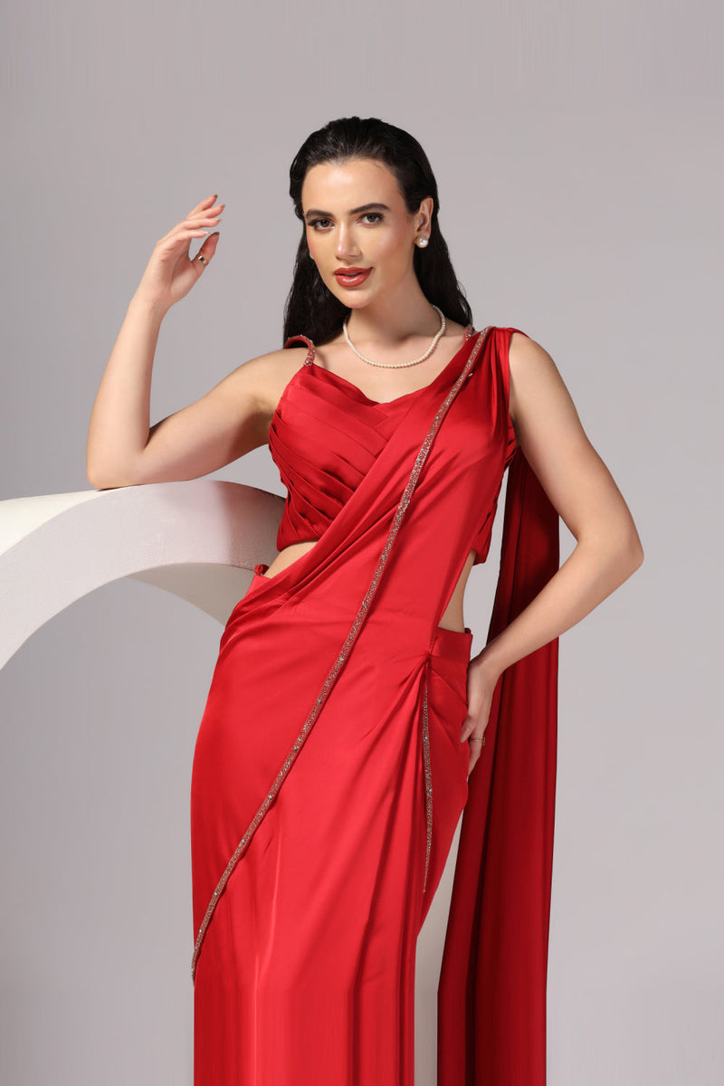 Red Indo Western Saree