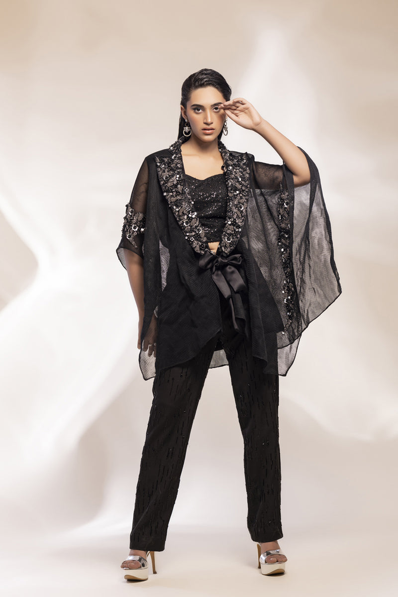 Black Scuba Mesh Kaftan Jacket Estie Couture