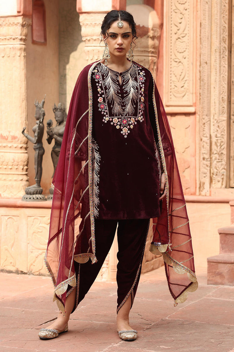 Wine Dhoti Set