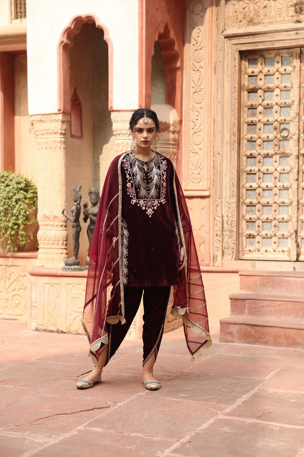 Wine Dhoti Set