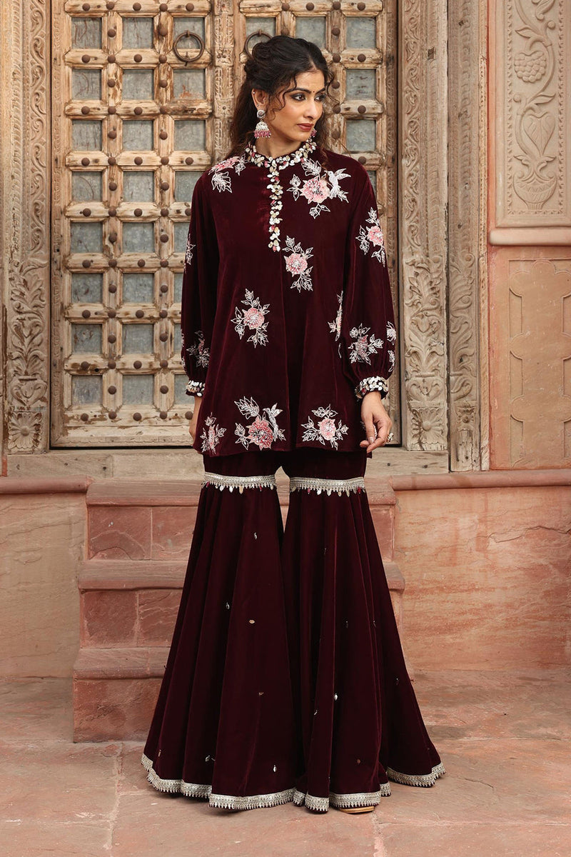 Wine Kurta Sharara Set