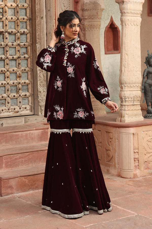 Wine Kurta Sharara Set