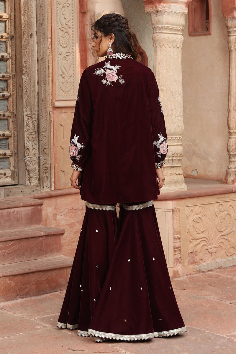 Wine Kurta Sharara Set