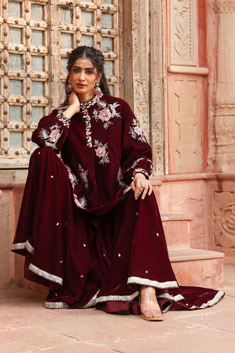 Wine Kurta Sharara Set