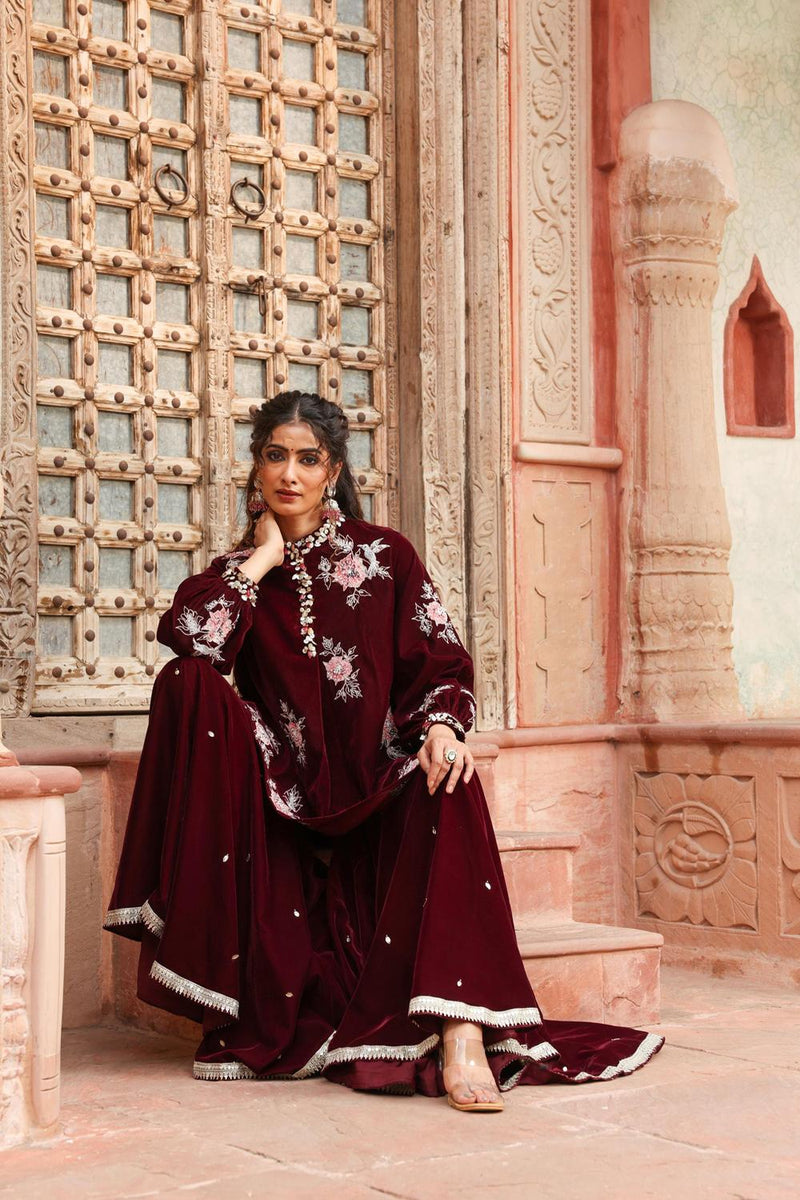 Wine Kurta Sharara Set