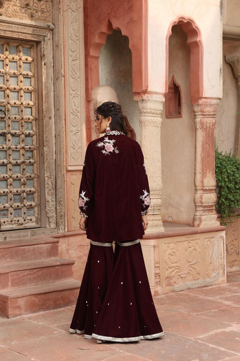 Wine Kurta Sharara Set