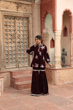 Wine Kurta Sharara Set