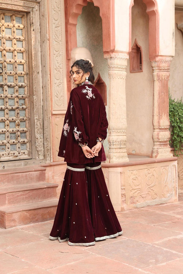 Wine Kurta Sharara Set