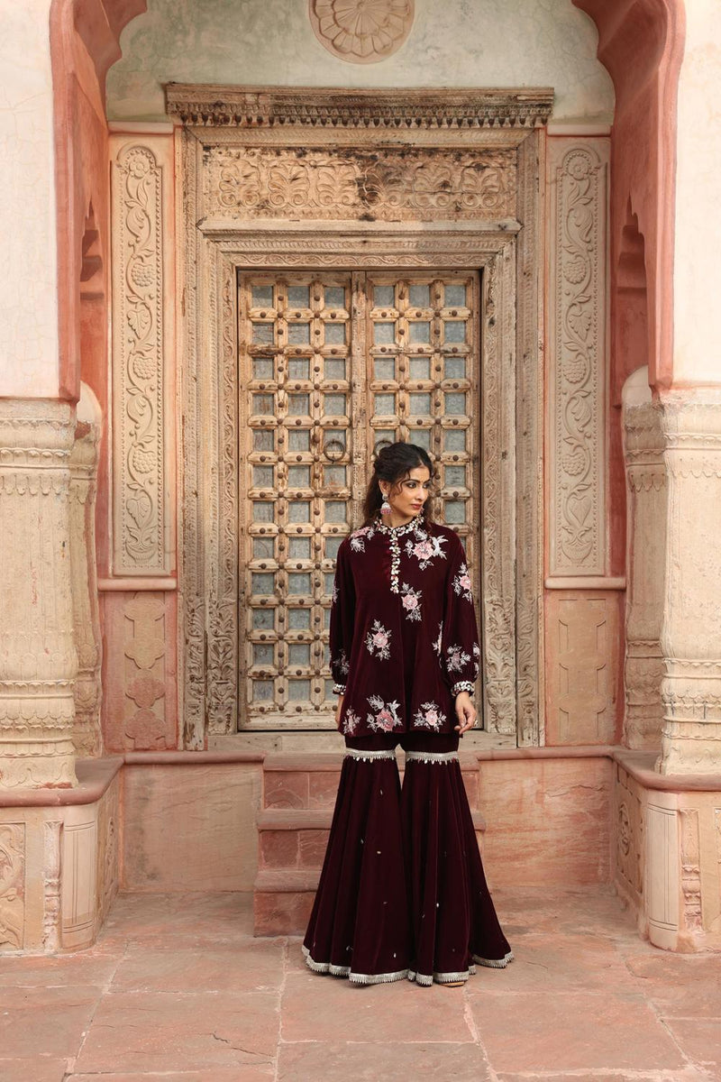 Wine Kurta Sharara Set